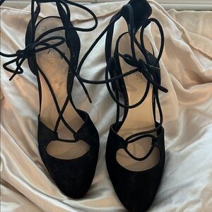 Elegant Nine West Black Ankle Lace-Up Women's Suede Shoes Size 8.5